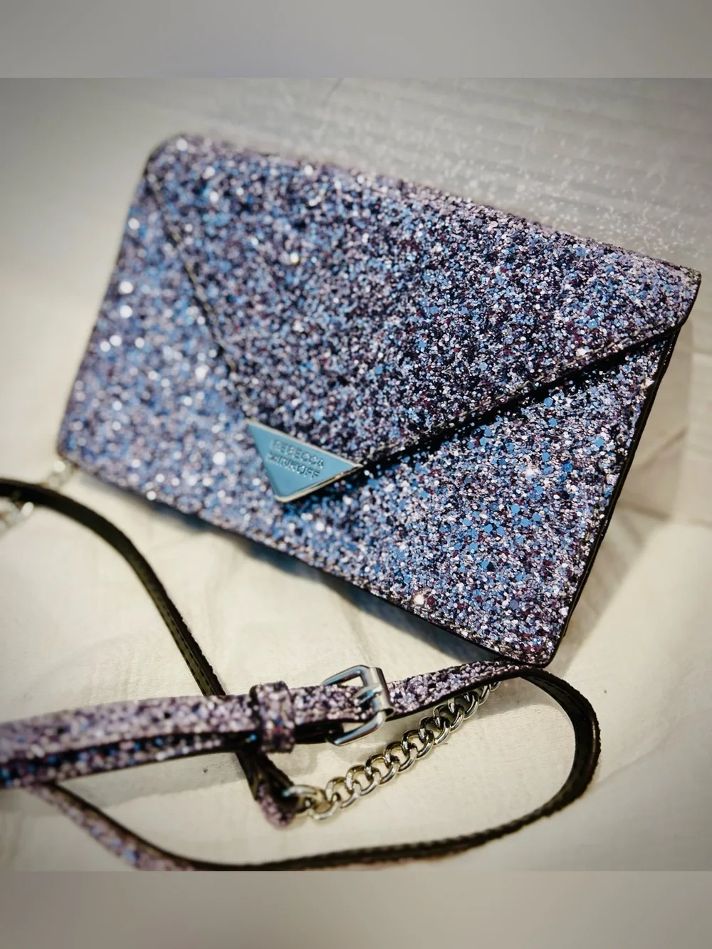 Rebecca Minkoff Leather Fairycore Glitter Leather Crossbody Prom Wedding Clutch